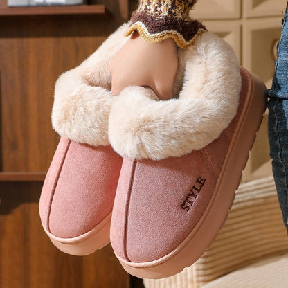 Anti-slip Thick Plush Snow Boots Women Faux Suede Platform Fur Winter Boots Woman Slip On Warm Cotton Padded Shoes Female 45