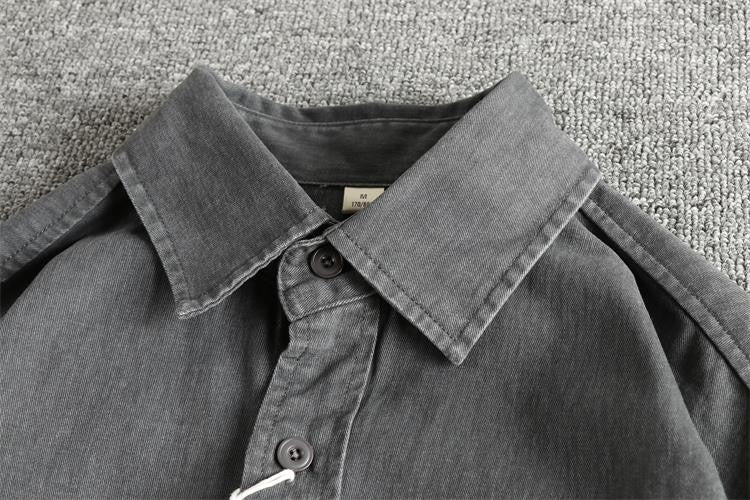 Autumn New Japanese Retro Woven Twill Cargo Shirt Men's Amekaji 100% Cotton Washed Long Sleeve Double Pocket Casual Thin Coat
