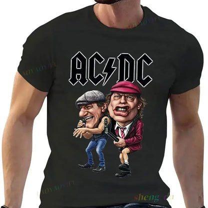 Pop singer Rock Band AC DC T-shirt Casual fashion men's short sleeve summer pure cotton breathable moisture absorption sweat