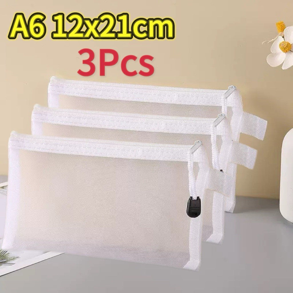 1-12pcs Mesh Zipper Pouch Student Waterproof Zip File Bag Makeup Bag School Office Supplies Miscellaneous Storage Organizer