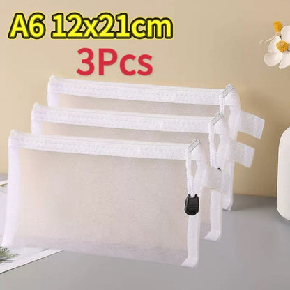 1-12pcs Mesh Zipper Pouch Student Waterproof Zip File Bag Makeup Bag School Office Supplies Miscellaneous Storage Organizer
