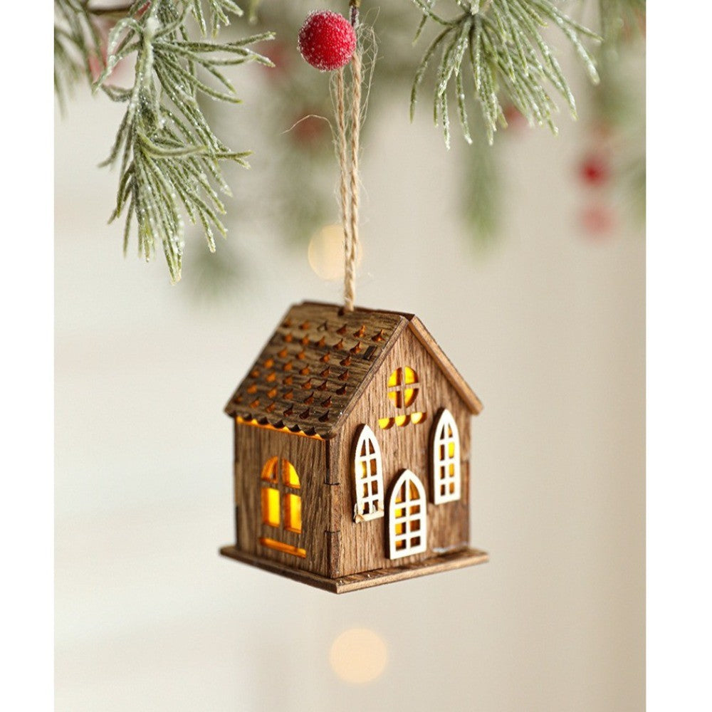 New Luminous Wooden House Christmas Pendants New Year Creative Xmas Tree Ornaments Gifts Pendant Christmas Decorations