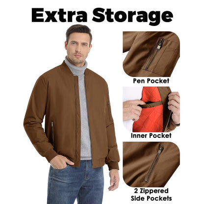 MAGCOMSEN Men's Aviator Jackets Thick Warm Orange Lining Bomber Jackets Fall Winter Casual Windproof Coats