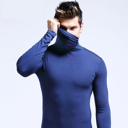 Men Thin Warm Tops Men's Autumn Long-sleeved Thermal Underwer Male High Collar Fashion T-shirt