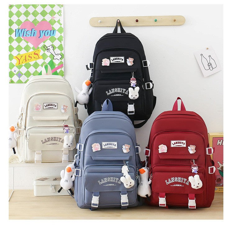 5-piece Set of Free Pendants Forest Style Korean Version Casual Harajuku Student Backpack for High School Girls Large Capacity