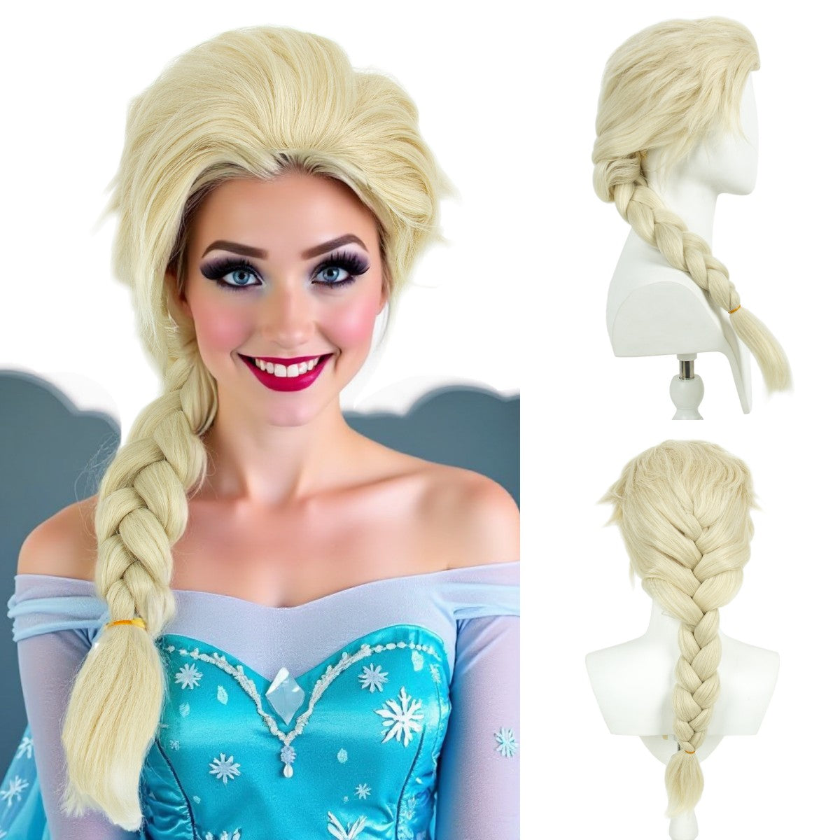 REEWES ELSA Peruca de Princesa Branca Bege Trança Longa Peruca Filme Frozen COSPLAY resistente ao calor Cabelo Sintético anime Fantasia de Halloween