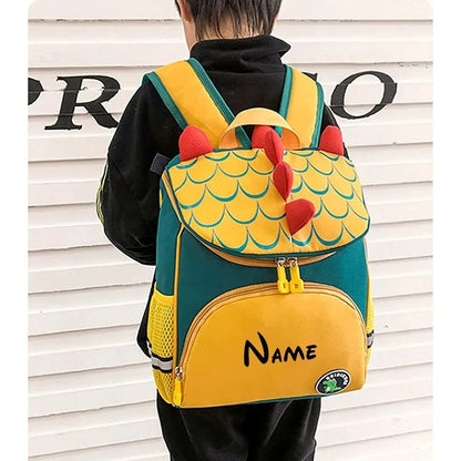 Mochila Escolar Personalizada com Nome para Creche - Mochila Bordada de Dinossauro de Desenho Animado Fofo para Meninos e Meninas, Criança com Nome Personalizado