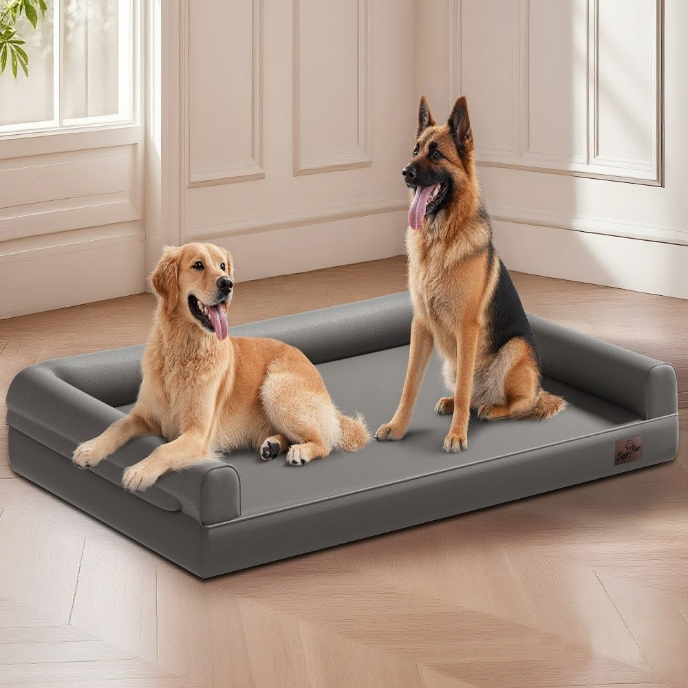 Cama Ortopédica para Cães M-XXL Almofadada em Couro de Microfibra Sofá para Cães de Estimação Impermeável Cama Calmante com Capa Removível Fácil de Limpar