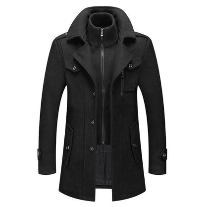 New Autumn Winter Wool Coat Men Fashion Double Collar Thick Jacket Single Breasted Trench Coat Men Casual Wool Blends Overcoats