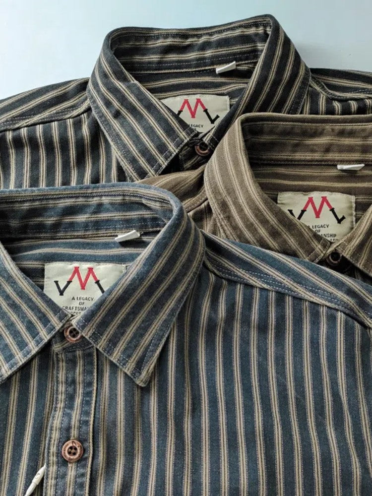 2025 Spring and Autumn New American Retro Woven Striped Cargo Shirt Men's Simple 100% Cotton Washed Double Pockets Thin Jacket