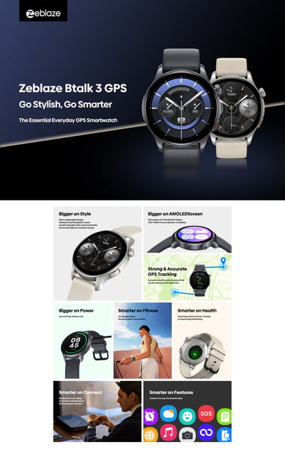 Novo Zeblaze Btalk 3 GPS Smartwatch Tela AMOLED de 1,43" Dupla Pulseira Chamada Bluetooth Relógio Esportivo Monitoramento de Frequência Cardíaca SpO2 Estresse