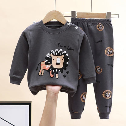 Conjunto de Duas Peças de Roupa de Casa Infantil Meninos Estampa Dinossauro Outono Inverno, Conjunto de Manga Comprida, Fantasia Infantil, Pijamas Infantis