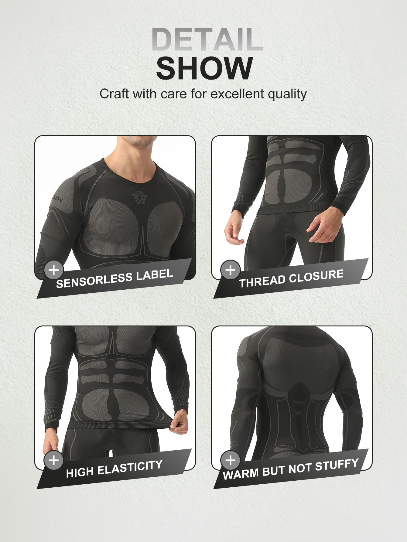 Esdy Men's Thermal Underwear Set Seamless Seamless Self-Heating Warmth Locking Thickened Underwear Yoga Mountaineering Hiking Ski Sports Base Set
