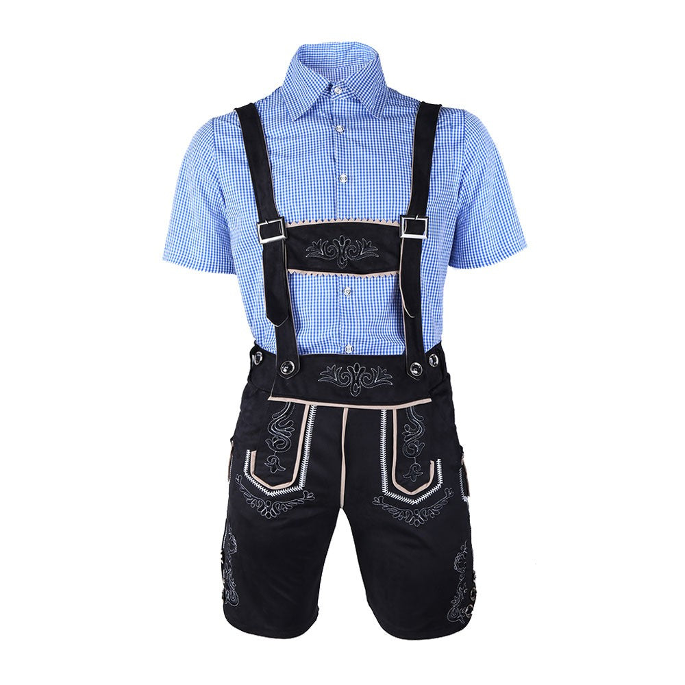 Male Oktoberfest Lederhosen Costume Bavarian Octoberfest German Beer Costume Shirt Suspender Shorts Hat Cosplay Costumes