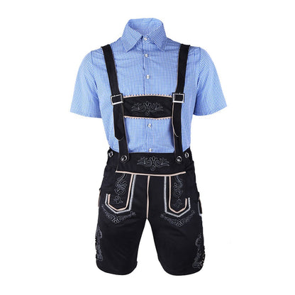 Male Oktoberfest Lederhosen Costume Bavarian Octoberfest German Beer Costume Shirt Suspender Shorts Hat Cosplay Costumes