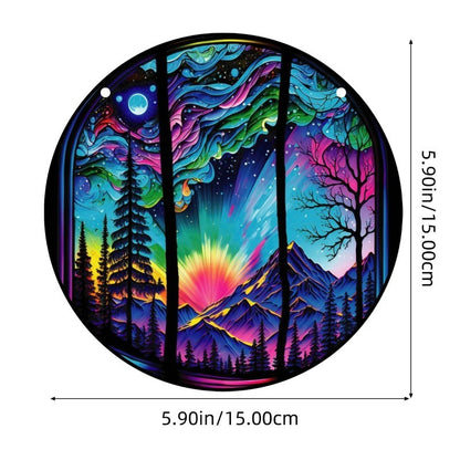Starry Night Sky Round Acrylic Painted Home Living Room Window Wall Hanging Craft Party Car Pendant Retro Decoration Accessory