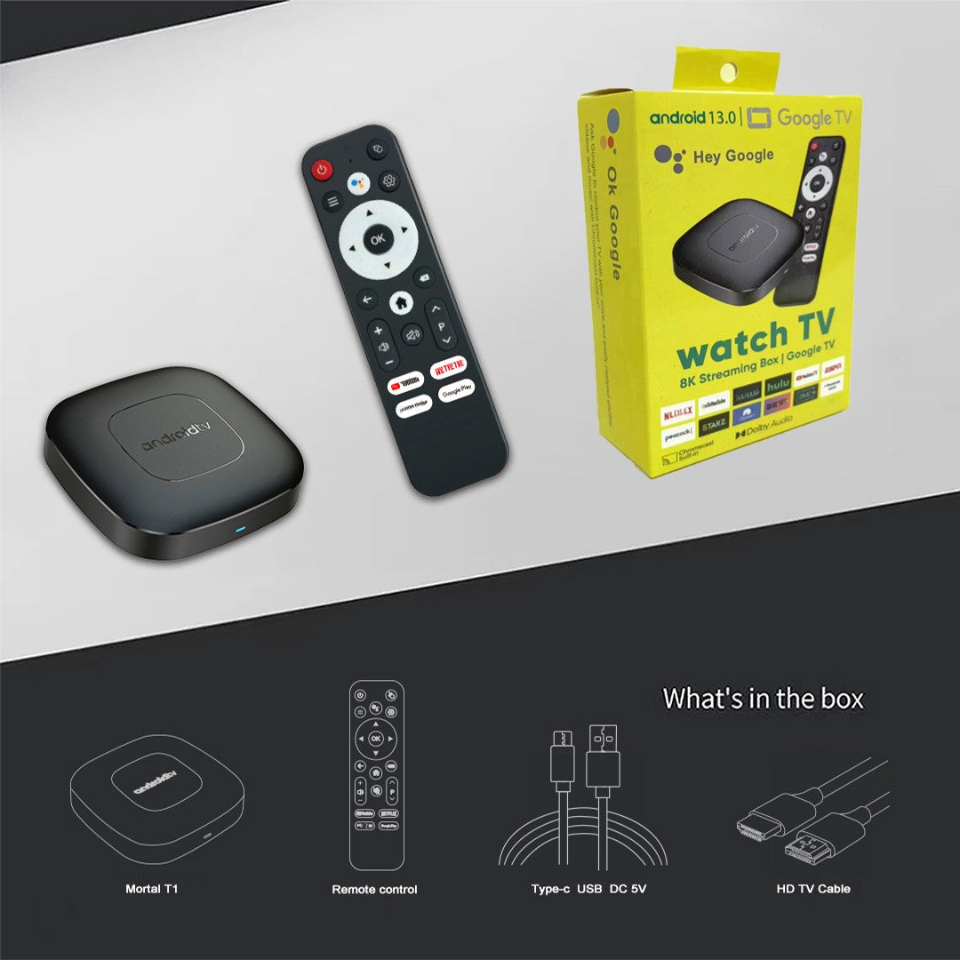 Smart TV Box 8GB 128GB Android 14 ATV Allwinner H313 Google Assistente Vídeo 8K 4k HDR10 Media Player T1 Box de TV Super Rápido