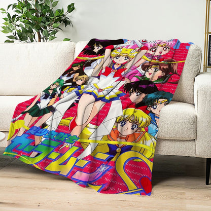 Anime S-Sailor M-Moon Girl Blanket Plush Nap Sofa rug for Living Room Warm Office Bedroom Birthday Home Travel Kid Gifts