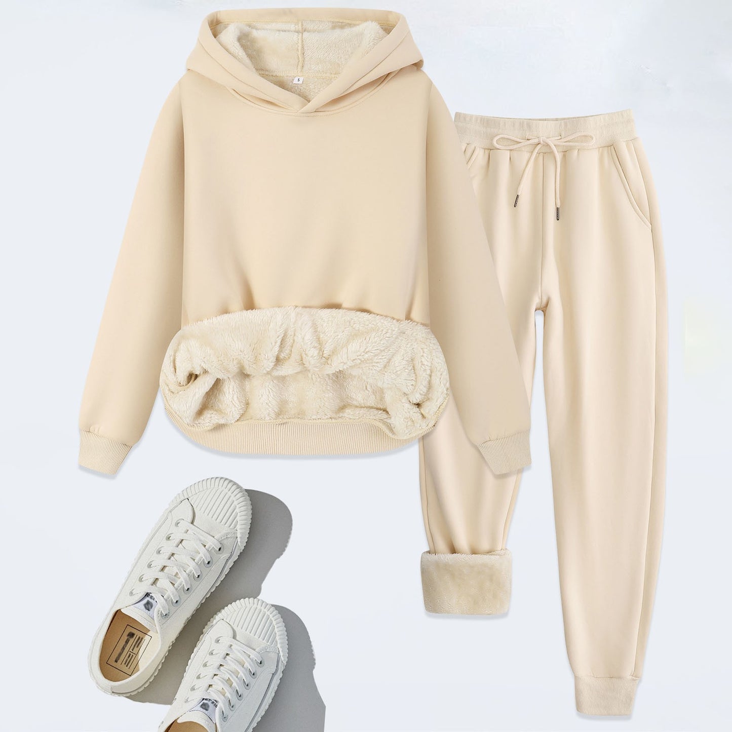 Winter Men Solid Thickened Lamb Velvet Hoodies Set Warm Fleece Sweatshirt Sweatpants 2pcs Thickened Casual Tracksuit