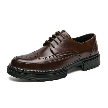 New leather shoes for young men British Brock formal business increase casual black wedding groom lace-up men's shoes