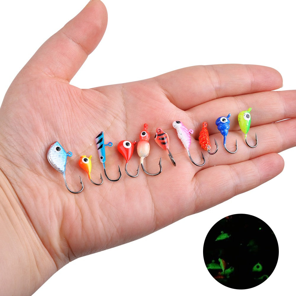 Iscas de Pesca de 8 ou 6 Peças Iscas de Gelo Luminosas Equipamento de Pesca no Gelo Cabeça de Jig Crappie Anzóis para Pesca com Jig no Gelo de Inverno
