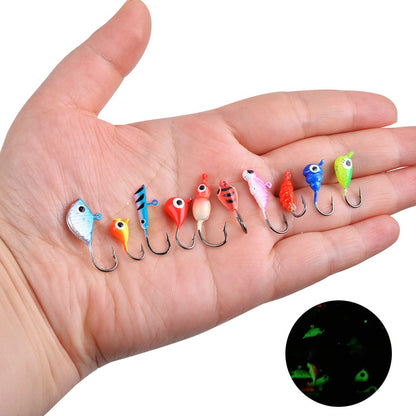 Iscas de Pesca de 8 ou 6 Peças Iscas de Gelo Luminosas Equipamento de Pesca no Gelo Cabeça de Jig Crappie Anzóis para Pesca com Jig no Gelo de Inverno