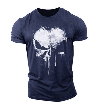 Oversized Harajuku Skull Print T-Shirt Summer Muscle Men's Sports Personality Short Sleeve Outdoor Stretch Quick Dry O-Neck Top