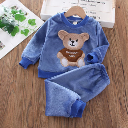 New Winter Baby Girls Boys Homewear Sets Autumn Fashion Flannel Fleece Clothes Kids Cartoon Bear Sleepwear Children Pajamas