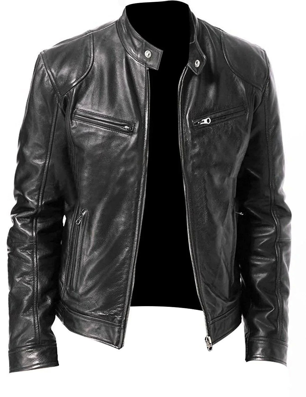 2025 Autumn/Winter New Fashionable PU Leather Men's Casual Jacket Wholesale Amazon European Style Motorcycle Leather Coat
