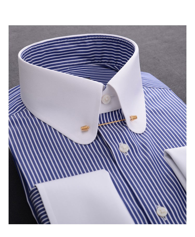 Men's Empire collar pinhole collar needle business shirt cotton retro round collar shirts for men