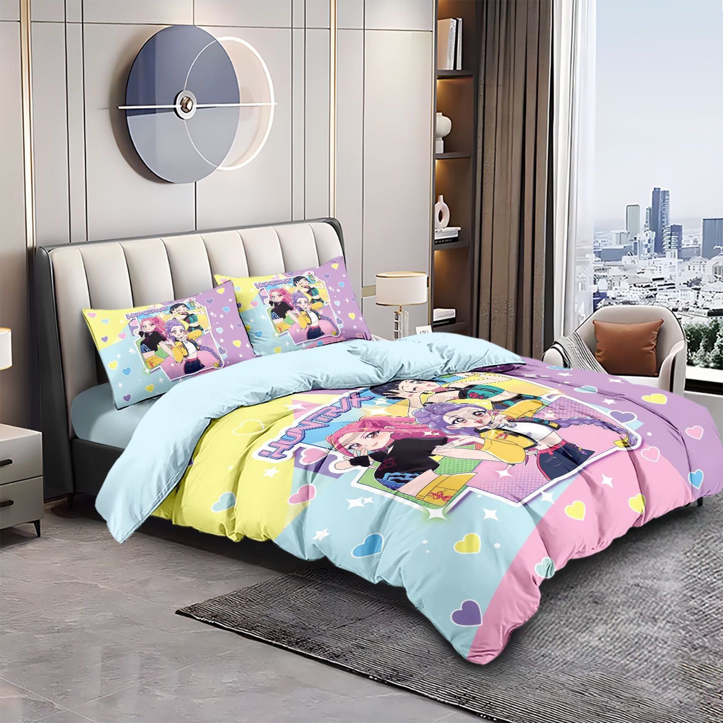 3pcs K-Pop Demon Hunters Printed Chipless Bedding Set Soft Dormitory Bedroom Multiple Sizes Machine Washable