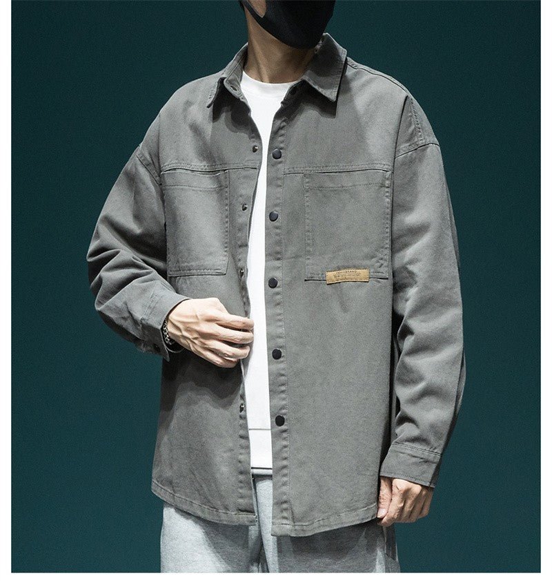 Autumn Men's Long Sleeve Cargo Shirt Casual Korean Fashion Oversize Blouses Hombre 2025 New High Street Y2K T Shirt Baggy Jacket