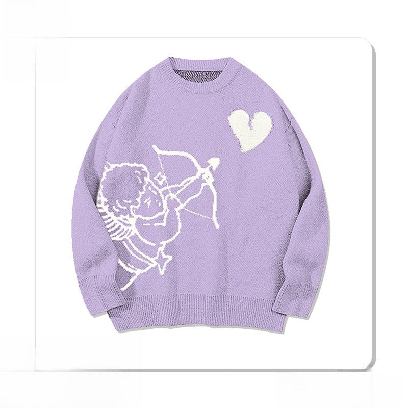 Men's Knitted Sweater Angel Love Heart Design Faionable Urban Sle Winter Season Long Sve round Ne Pullover New Arrival