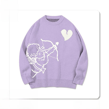 Men's Knitted Sweater Angel Love Heart Design Faionable Urban Sle Winter Season Long Sve round Ne Pullover New Arrival