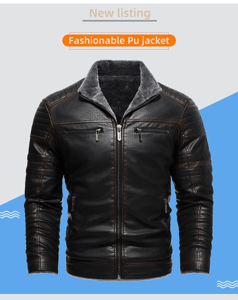 2024 Men Faux Leather Jacket High Quality Casual Zipper Fleece Warm Coats Winter Men Vintage Motorcycle Leather Jacket Men S-4Xl
