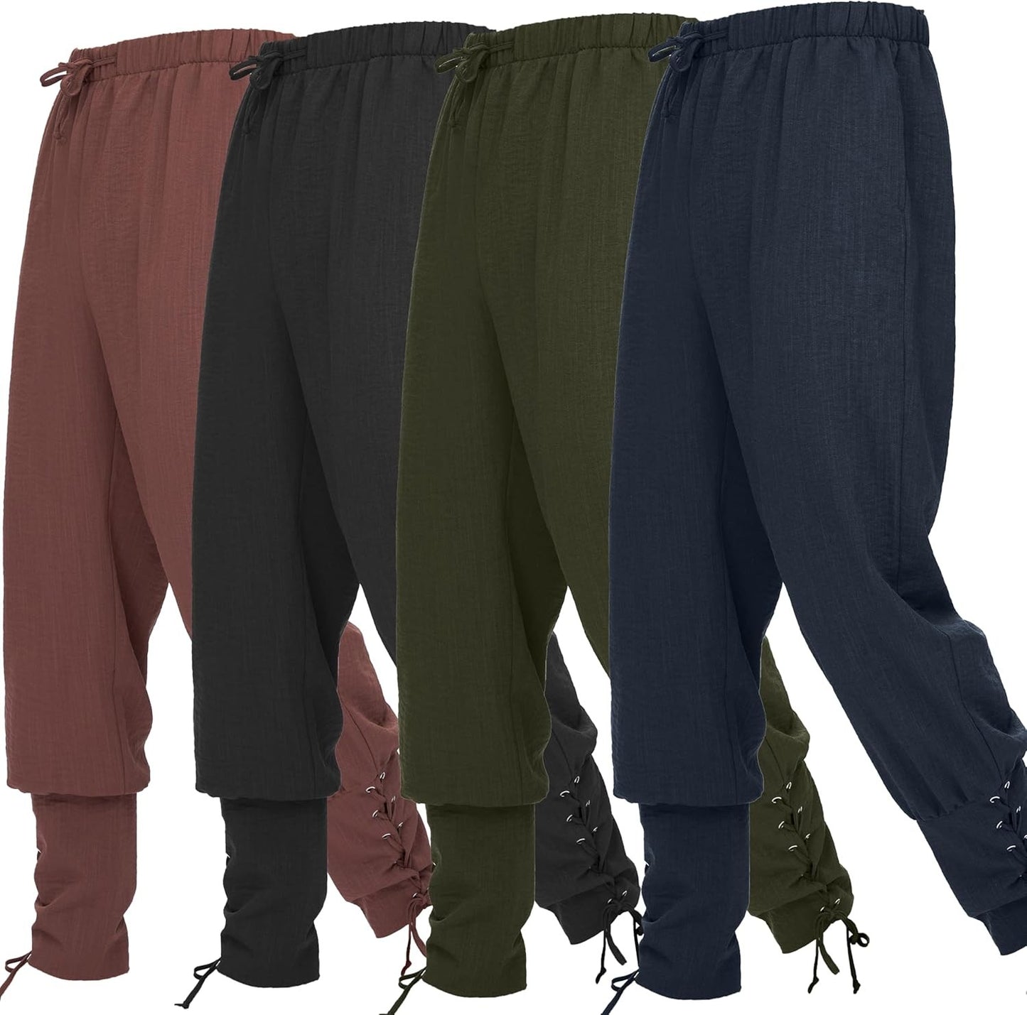 Spooktacular Creations Men Halloween Medieval Renaissance Pants With Pocket, Ankle Banded Pirate Pants, Viking Costume