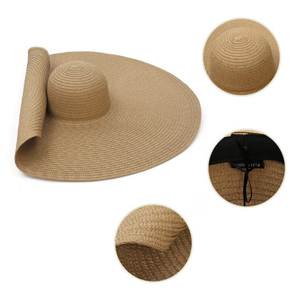 Chapéu de Palha Grande GEMVIE Para Mulheres Chapéu de Sol de Verão de Aba Larga Dobrável Chapéu de Praia Grande de Papel Nova Moda 2022