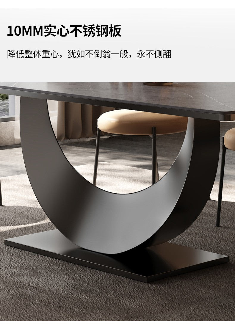 Modern Rectangle Minimalist Rock Slab Restaurant Dining Table And Chairs Stainless Steel Frame Leather Dining Chair Italian