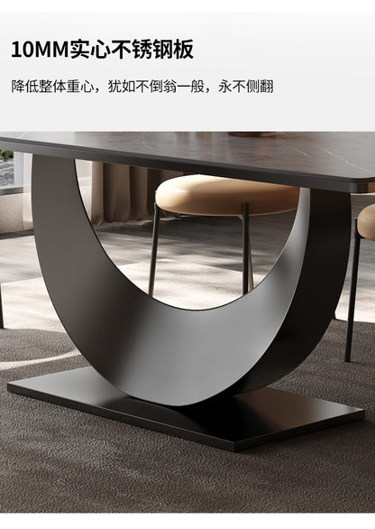 Modern Rectangle Minimalist Rock Slab Restaurant Dining Table And Chairs Stainless Steel Frame Leather Dining Chair Italian