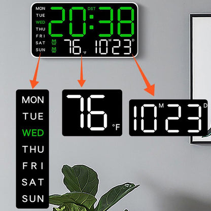 LED Alarm Clocks Brightness Adjustable 12/24H Clock Large Digital Wall Clock Week Date Temperature Display Voice Control Table