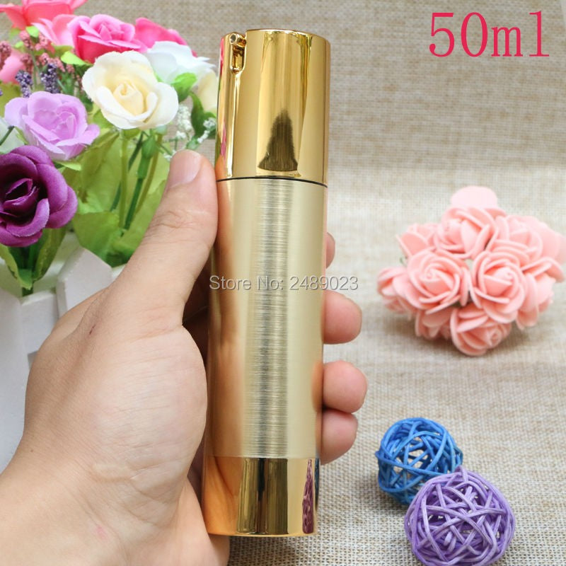 15ml 30ml 50ml Gold Silver Wire-drawing Airless Bottle High Quality UV Coating Refillable Lotion Push Bottles Packing 10pcs/lot