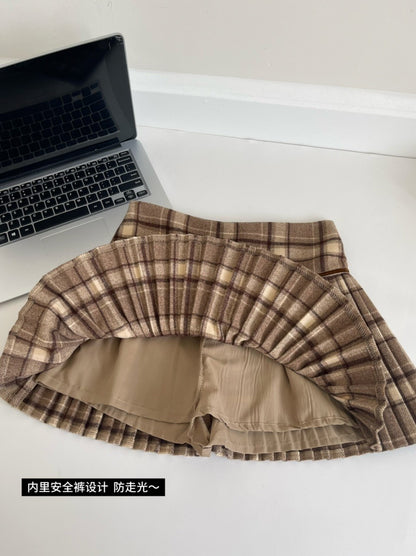 Plaid Pleated Mini Skirt Thick Wool Short Skirt High Waist Box-pleat Miniskirt for Women Teen-girl Preppy Style Outfit