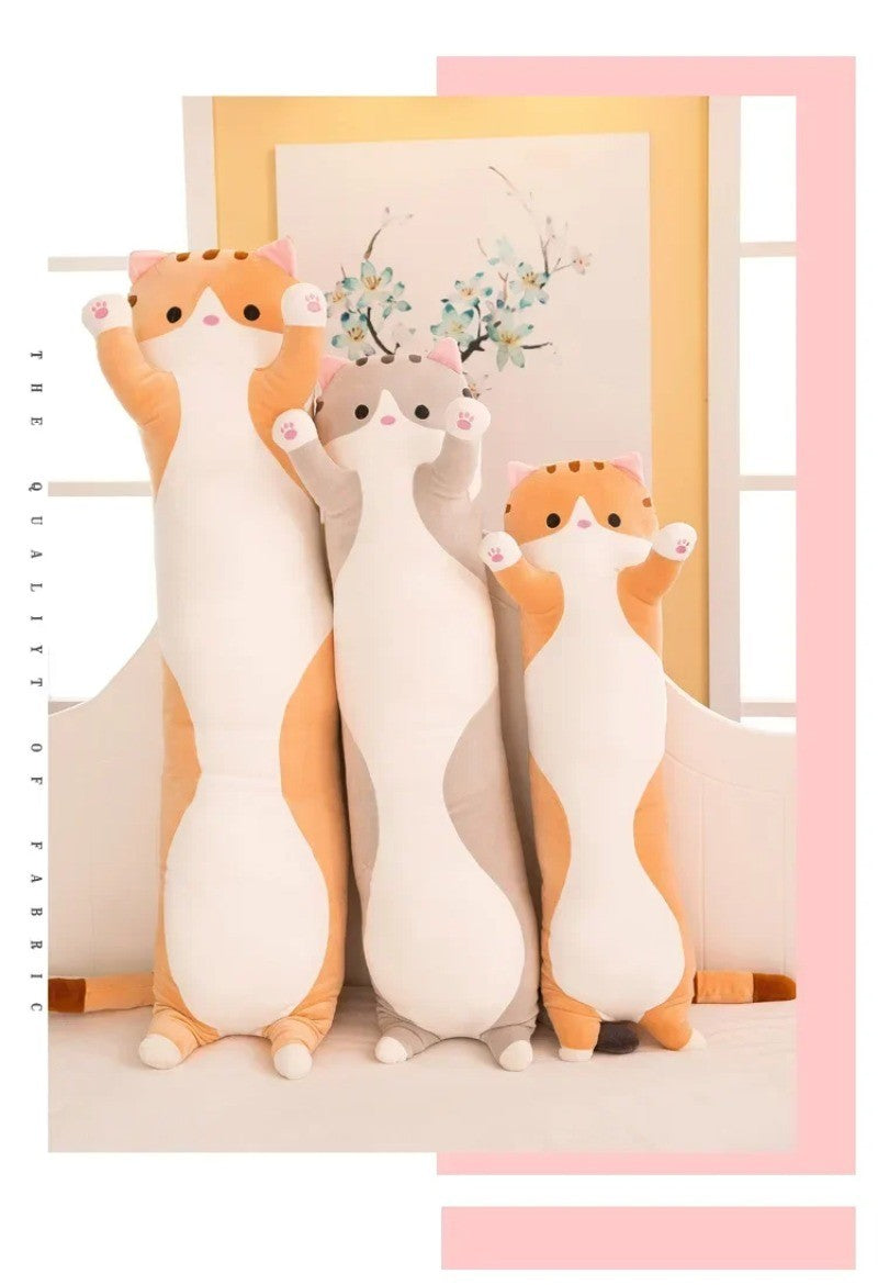 Long Cat Plush Body Pillow Creative Cute Animal Stuffed Cushion Soft Sofa Decorative Throw Pillow Large Sleeping Cushion Decor