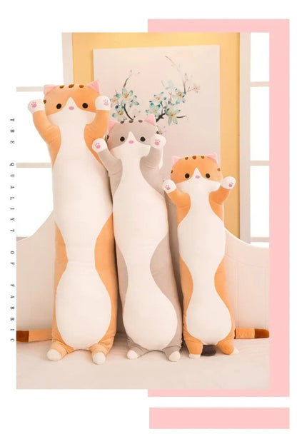 Long Cat Plush Body Pillow Creative Cute Animal Stuffed Cushion Soft Sofa Decorative Throw Pillow Large Sleeping Cushion Decor
