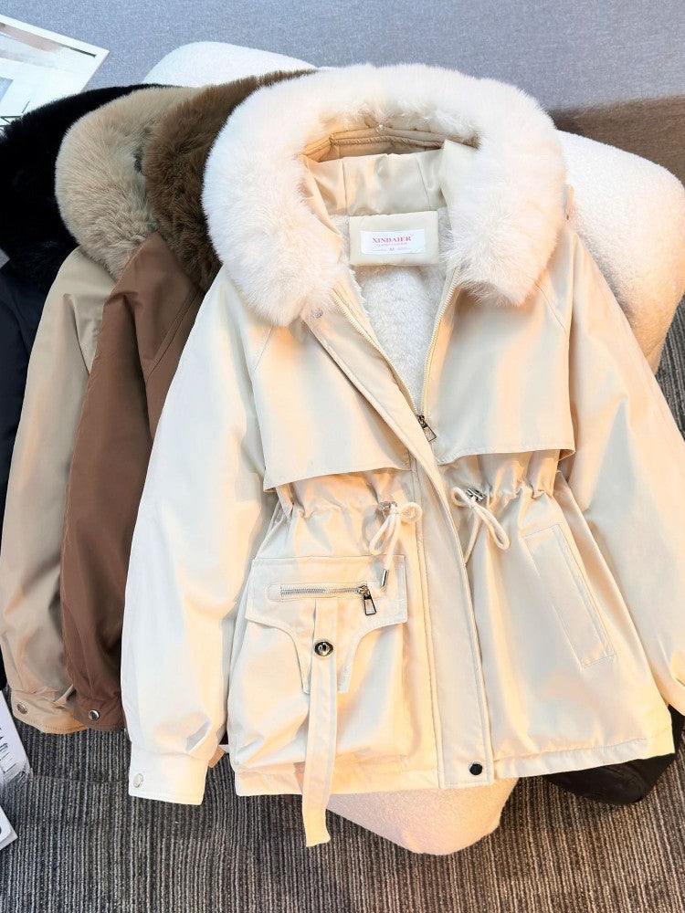 New in Women's Autumn Winter Fashionable Loose Hooded Jacket Solid Color Casual Thick Warm Zipper Parka Coat Clothes Tops