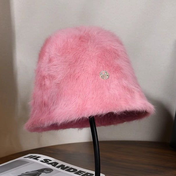 Coreia Designer M Bucket Hat Feminino Quente Pelúcia Angola Coelho Pelo Chapéu Senhora Outono Inverno Ins Moda Chapéu Bacia Retrô Fofo Panamá