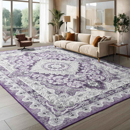 Area Rugs for Living Room, Machine Washable Vintage Rug, Non-Slip Low Pile Throw Rugs with Rubber Backing Washable Carpet