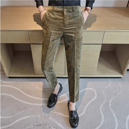 Novas calças de terno de veludo cotelê masculinas para outono e inverno moda masculina negócios sociais casamento baile festa vestido calça slim fit