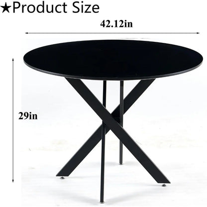Round Dining Table For 4, Mid Century Modern 42" Round Dining Room Table With MDF Tabletop & Cross Metal Legs, Round Coffee Tabl
