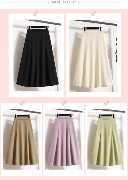 Ladies' Summer High Waist Plus Size Skirts 2026 Mid To Long Flowing Suit Skirt New Style Casual Solid Color A-line Skirt